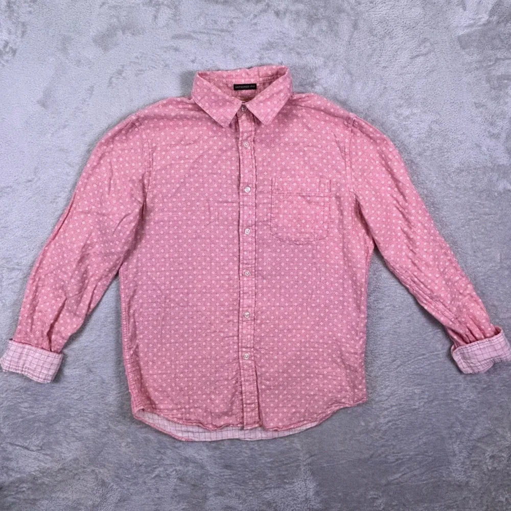Banana Republic Mens Shirt Sz M Pink Geometric‎ Untucked Fit Cotton Button Down
